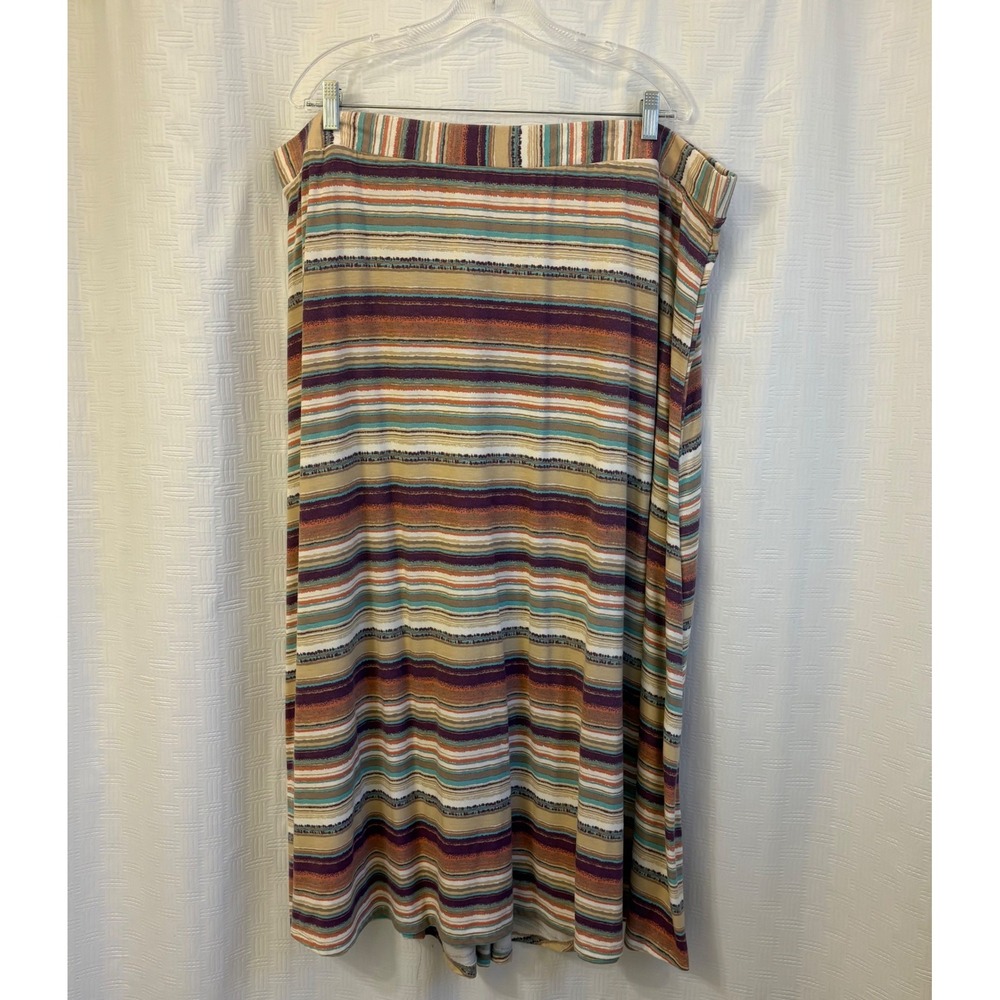 Roz & Ali Womens 3X‎ Maxi Skirt Multi Color Striped Jersey Knit Elastic Waist
